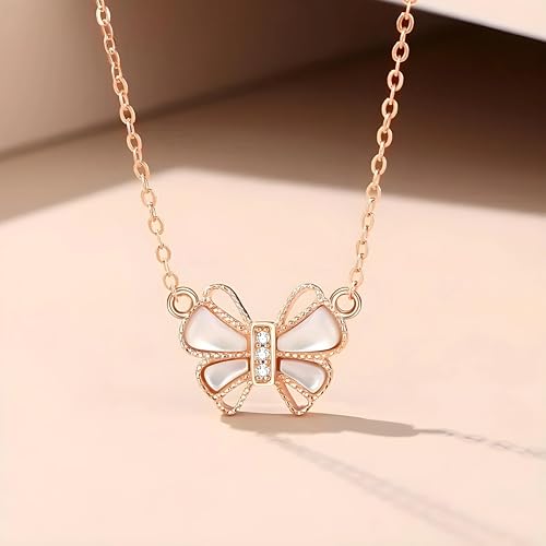 Collier en argent S925 anti-allergie, pendentif nœud papillon rose - 4