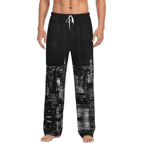 New York Night Sky Pantalon de pyjama pour homme Vêtements de détente Sommeil de nuit Relaxation Weekend paresseux Allongé dans le lit Canapé, blanc, M