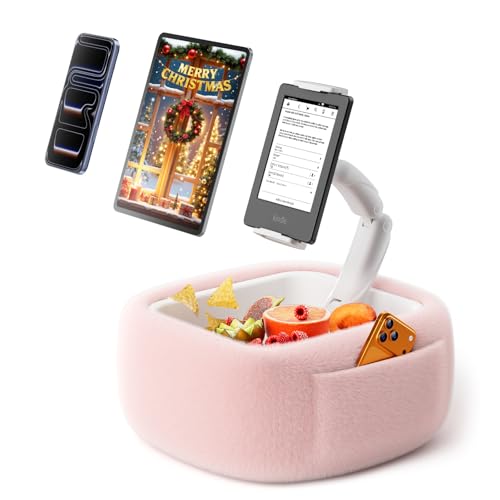 LULULOOK Soporte para Almohada mullida para Kindle Leer,Almohada para Tableta con Bandeja para Aperitivos y Brazo Plegable, para iPad,teléfono y tabletas de 4,7 a 14,6 Pulgadas para Leer en la Cama