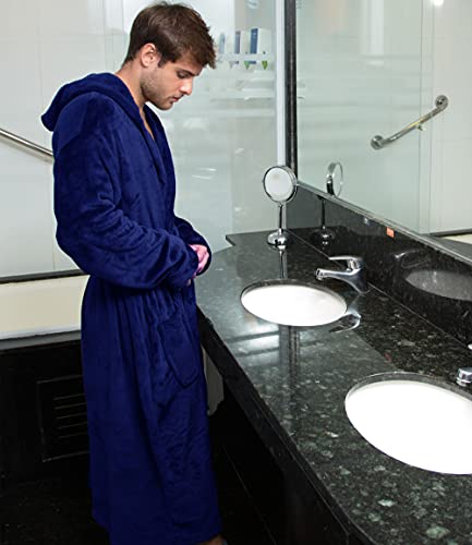 Verabella Women Men's Long Plush Fleece Robe with Hood, Solid Color Bathrobe3
