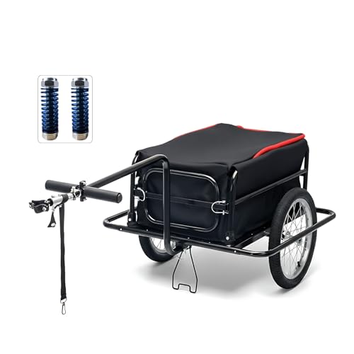 Aecskul Bike Cargo Trailer, Bicycle Wagon Cart with Universal Hitch, Handle Cart 160 lbs Load Capacity, Shockproof by Spring Suspension, with Waterproof Bag Wheel 16’’