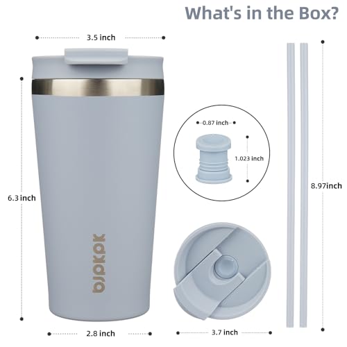 Image of BJPKPK 18 oz Coffee Tumbler with Straw, Insulated Stainless Steel Cup