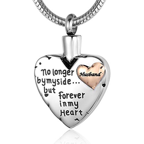 Urn Necklace for Ashes Stainless Steel Cremation Keepsake Jewelry for Ashes Women-No Longer By My Side Forever in My Heart