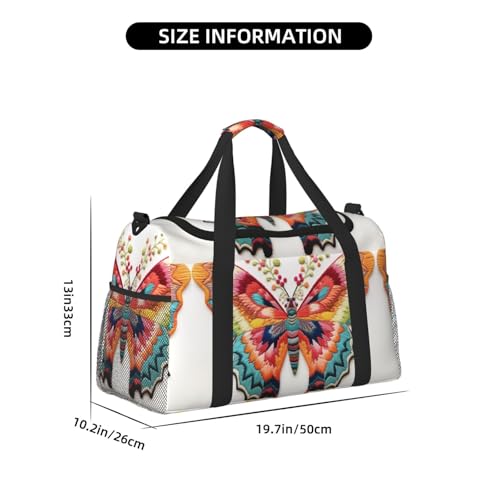 Embroidery Colorful Butterfly Foldable Travel Duffel Bag Tote Carry On Luggage Bag For Weekend Getaways, For Spontaneous Trips4