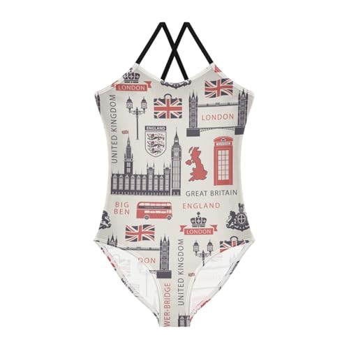susiyo Girls One Piece Swimsuits UK London Theme British Symbols Bathing Suit Quick Dry Beach Swimwear for Toddler Girl 3-10T - Main Image