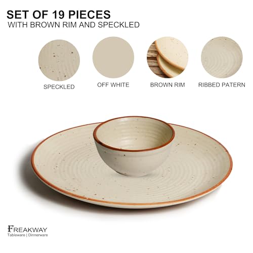 Image of Freakway Handcrafted Stoneware Dinner Set Ceramic Set of 19 Pcs for Dinner with Bowls | 6 Ceramic Dinner Plate, 12 Bowl /katori Set & 1 Large Bowl | - Off White