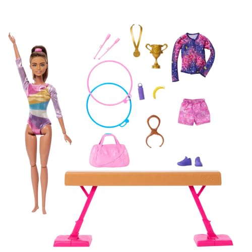 Barbie Careers Gymnastics Doll & Themed Accessories Playset | Brunette Fashion Doll, C-Clip for Flipping Action, Balance Beam, Warm-Up Suit & More, Ages 3+ - image 2