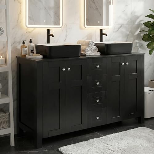 SOLIDEE 48" Black Bathroom Vanity with 4 Drawers, Modern Standing