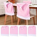 Hillsuren Christmas Chair Covers Set of 4 Santa Claus Hat Chair Back Covers Xmas Slipcover for Christmas Kitchen Dinning Room Decoration Table Decor(Pink)