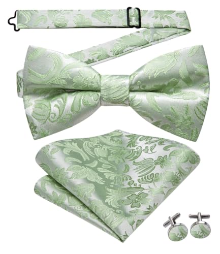Image of Dubulle Mens Paisley Striped Bowtie Set Pre-tied Bowtie for Men and Pocket Square Set Wedding Business