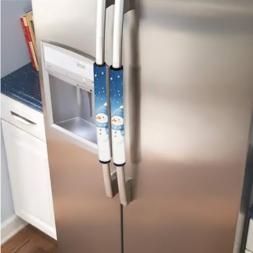 Image of Christmas Kitchen Decor Refrigerator Door Handle Covers Set of 6 Washable Kitchen Appliance Decor Handles Keep Clean Anti-Slip Fridge Accessories for Christmas, Blue Snowman Snowflake