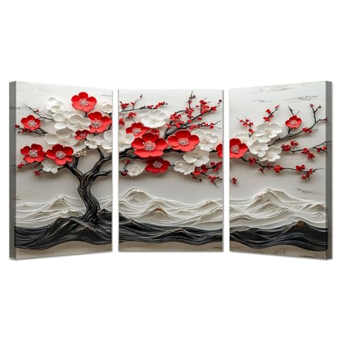 NEKAOEU(ネカオウ) 3枚セット 海の絵 アートパネル 絵画 色とりどりの生命の木 自然 植物 海 空 風景画, 壁掛け 部屋飾り リビングルーム 壁絵, 寝室室内装飾 ボードの部屋装飾(白い)-60x80cmx3 額入り