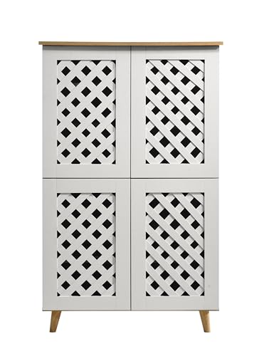 Image of DeckUp Trove 4-Door Engineered Wood Shoe Rack (Wotan Oak & White, Matte Finish)