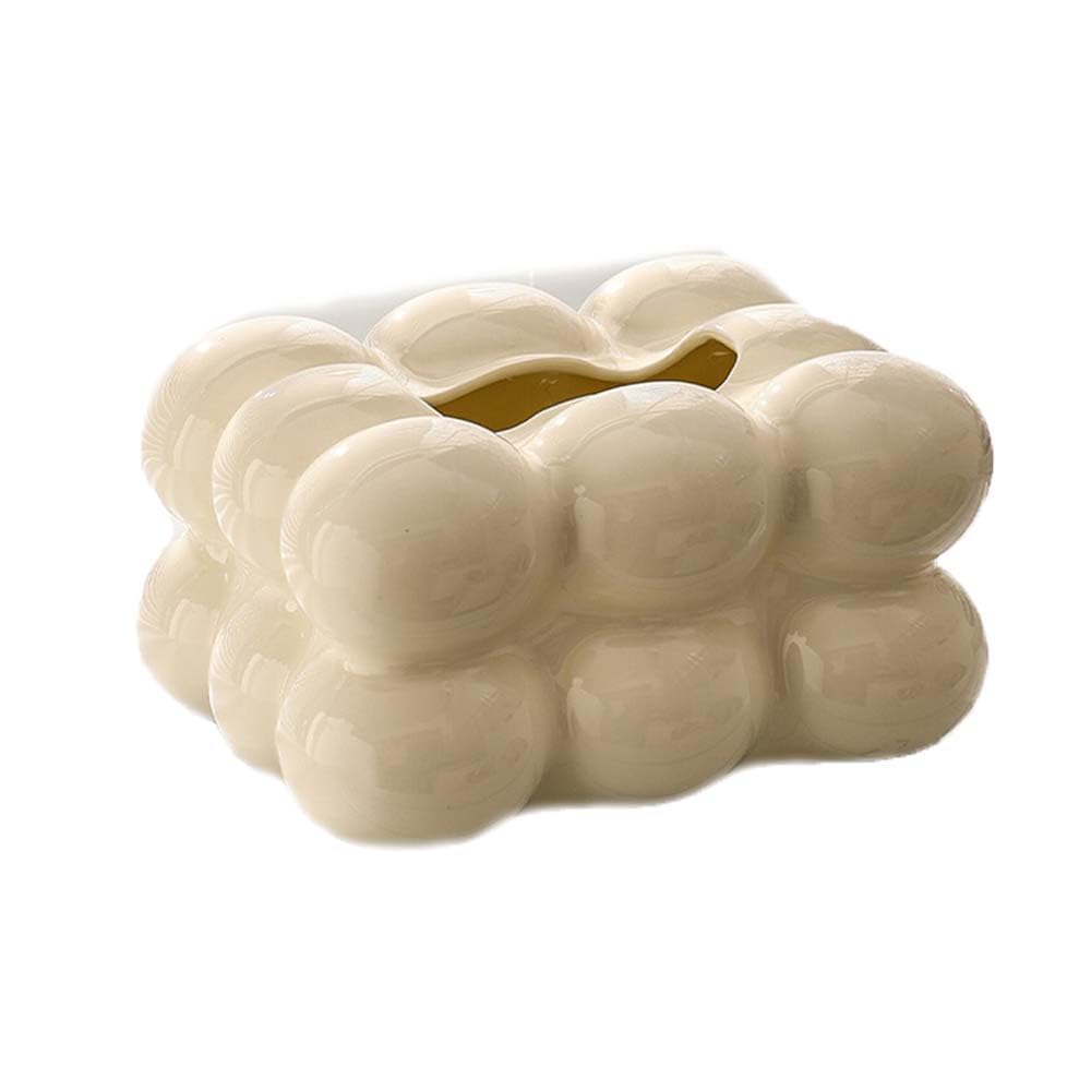 Luxury Ceramic Clouds Tissue Box Cover， Dispenser for Paper Facial Tissues，Paper Tissue Box Cover Holder, Bedroom Livingroom Decorative Countertop Tissues (white)
