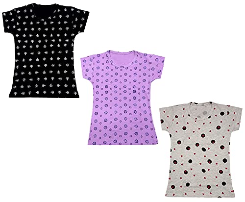 Image of indi weaves Girls Printed Cotton Half Sleeves Tshirts (Pack of 3)