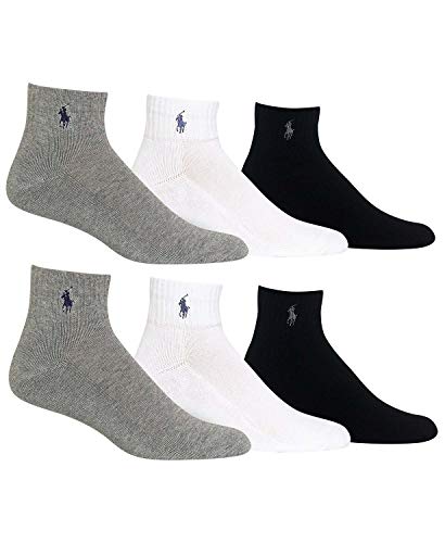 Polo Ralph Lauren 6-Pack P67 Logo Quarter Socks (Multi Color, 10-13)