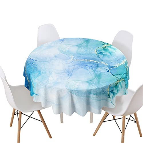 Highdi Mantel Redondo Antimanchas Impermeable, Mantel de Mesa Lavable 3D Estampado Mármol Moderno Manteles Redondos Decoración para Salón Jardín Comedor (Cristal Turquesa,Redondo 150cm)