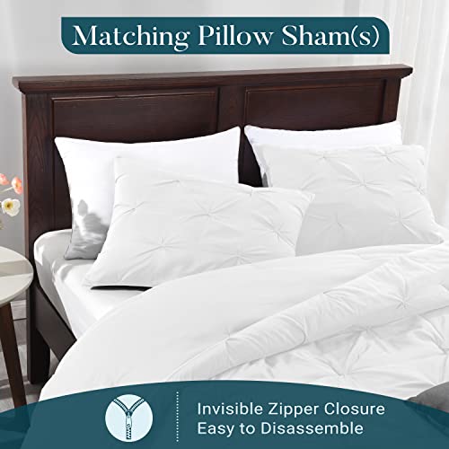 Basic Beyond White Queen Comforter Set - Pinch Pleat Bed Comforter Queen Set, Pintuck Queen Bed Comforter Set With Comforter & 2 Pillow Shams #TOP3