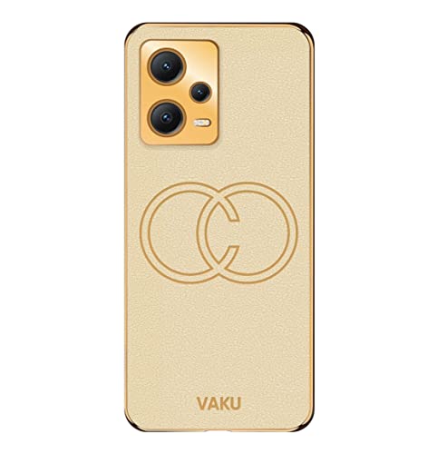 Image of Vaku Luxos Skylar Back Cover Case for Xiaomi Redmi Note 12 5G with Leather Pattern Design Gold Electroplated Soft TPU Cover| Shockproof Protective Case - Gold