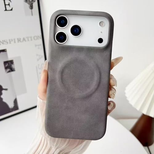 Coque iPhone 16 cuir PU gris étui magnétique motif denim anti-choc