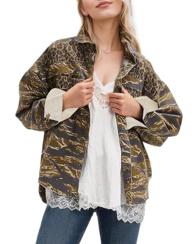 Kedera Leopard Printed Jean Jacket Women Trendy 2025 Button Down Shacket Vintage Western Trucker Jacket Coat Outfits