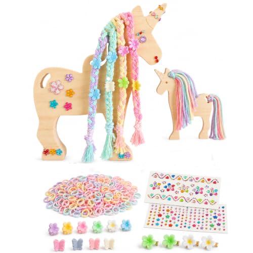 Eray Unicorn Hair Styling Craft Kit for Girls 6-12,Wooden Braiding Toy