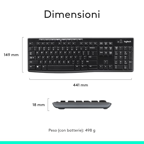 MK270 Combo Tastiera e Mouse Wireless per Windows, 2,4 GHz Compatto, 8 Tasti Multimediali e di Scelta Rapida, Durata della Batteria 2 anni, PC, Laptop, Italiano QWERTY - Nero - Tastiera gaming - Immagine 8