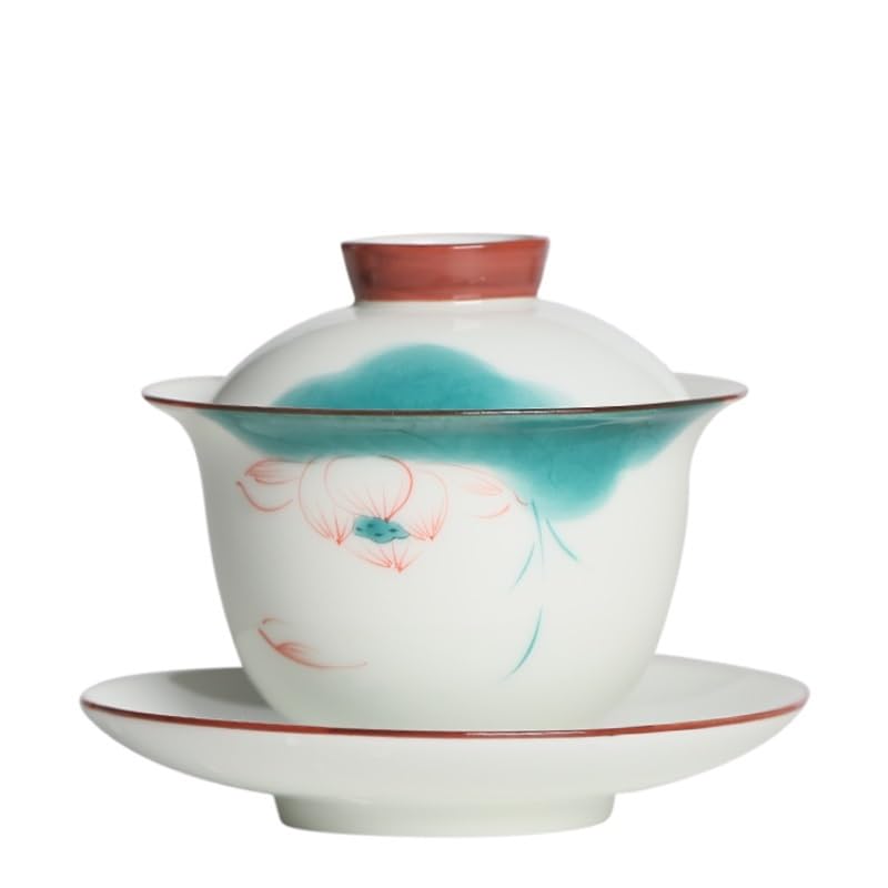 Tazas de té Pequeñas Taza de café viaje porcelana blanca, cuenco cubierto pintado a mano, taza té color bajo esmalte, tazón chino pequeño kung fu, cerámica for el hogar Taza de té de Kungfu