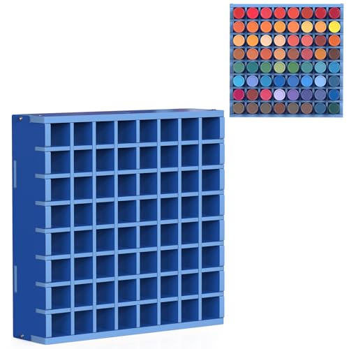Image of Krafetto 64 Grids Craft Paint Storage Organizer, Wall-mountable Paints Holder, Stackable Paint Bottle Rack Stand for 2oz Craft Paints, Blue