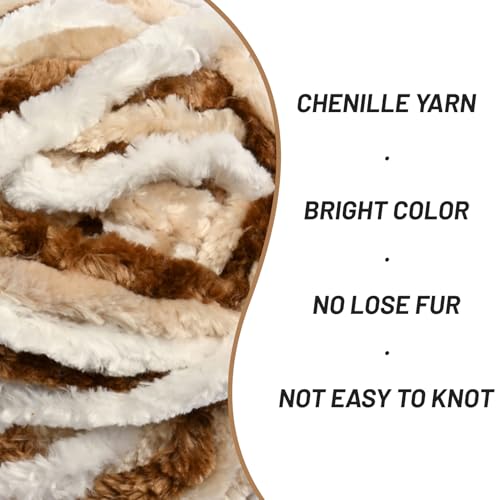 Image of Fuzzy Chunky Chenille Yarn for Crocheting,Soft Plush Yarns for Hand Knitting,Bulky 100 g(49.2 yd) Baby Blanket Yarn for Crocheting Amigurumi,Crochet Fluffy Velvet Yarns (White Coffee)