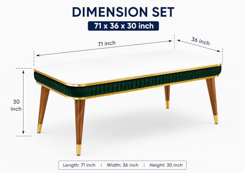 Image of WOODEN SPACE 6-Seater Wooden Dining Table Set | Nano Composite Marble Top | Solid Wood Base | Modern Dining Room Furniture with 6 Chairs (Dark Green)