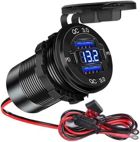 KAOLALI 12V/24V Schalter Panel IP65 Wasserdichte 3 Gang EIN/AUS Kippschalter Panel mit Digitalem Voltmeter PD & QC3.0 Ladeanschluss, für RV Marine Boot Auto Fahrzeuge LKW KAOLALI 12V/24V Schalter Panel IP65 Wasserdichte 3 Gang EIN/AUS Kippschalter Panel mit Digitalem Voltmeter PD & QC3.0 Ladeanschluss, für RV Marine Boot Auto Fahrzeuge LKW