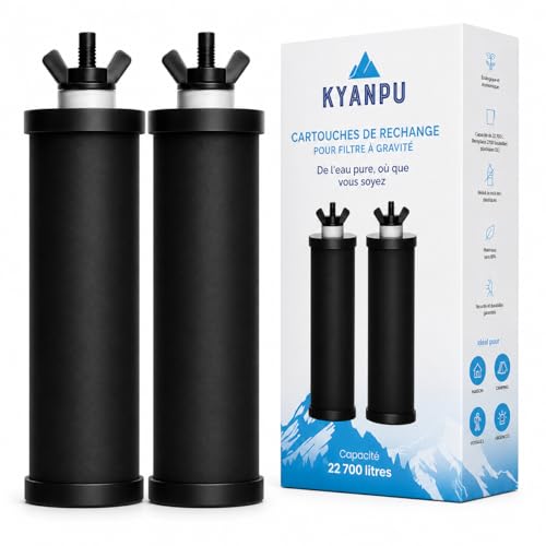 Kyanpu® - 2 Filtres Charbon Actif pour Filtre Gravité - Compatible Berkey, Berkefeld, Weeplow - Réduit 99,99% Contaminants, Chlore, Bactéries - 22 700L -...