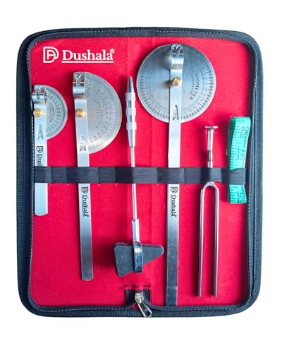 Image of Professional Medical Kit, 6-Piece Set with 360 Goniometer, 180 Goniometer, Finger Goniometer, Knee Hammer, Measuring Tape, 128 Hz Tuning Fork