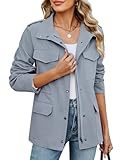Tuopuda Womens Jacket Cotton Military Jackets Ladies Lightweight Coats Casual Stand Up Collar Parka with Multiple Pockets for Spring Summer Autumn(Blue,XL)