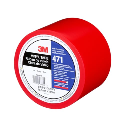 Image of 3M Vinyl Tape 471, 3 in x 36 yd, Red, 1 Roll, Paint Alternative for Floor Marking, Social Distancing, Color Coding, Safety Marking