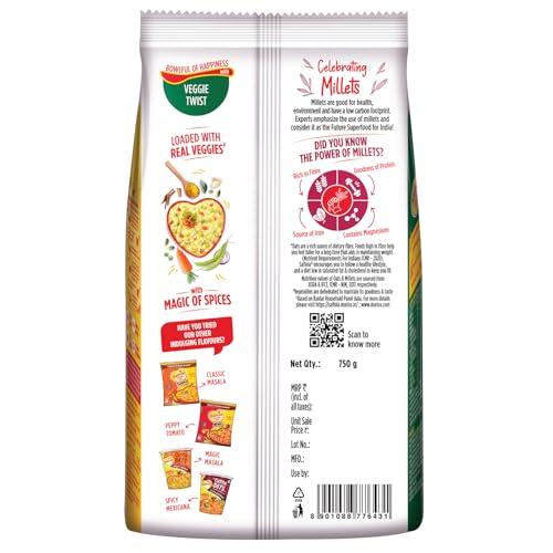 Image of Saffola Masala Oats | 750g |Veggie Twist | Tasty, Anytime Snack | Ready in 3 mins | Millets Goodness- with Bajra & Jowar | No maida, No added preservatives | Oats helps manage weight