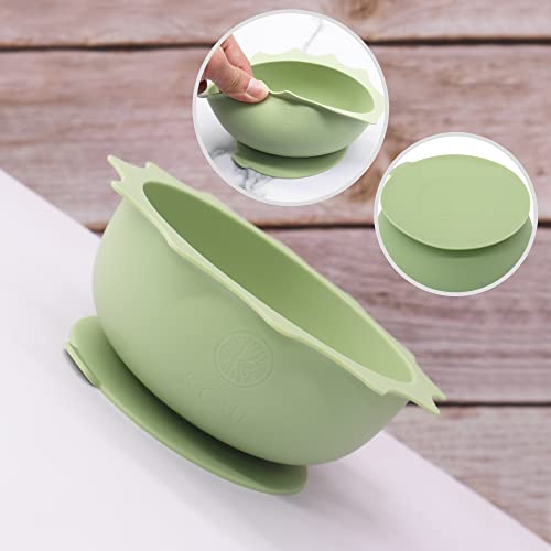 Kcmi Silicone Baby Feeding Sets - Suction Plates And Bowls Set, Baby Bib, Spoon, Fork, & 8 Oz Sippy Cup Set - Toddler Self Feeding Supplies - [Green] #TOP3
