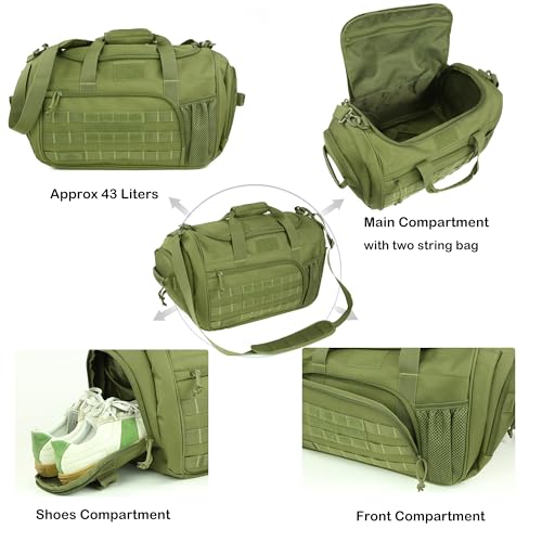 APRlLBAY Gym Bag Large Size 43L Training Bag Traveling With Luggage Strap Equipment Bag Tactical Military Duffel for Men&Women Basketball Football Weekender,Sports Bag Sturdy (Green)2