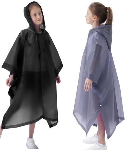 Image of Rain Poncho for Kids(2 Pack) Waterproof Reusable EVA Raincoat One Size Rain Jackets for Children,Boys and Girls