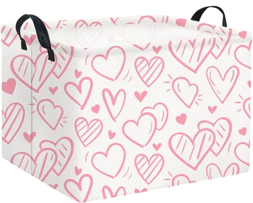 Image of Rectangular Pink Basket Kids Baby Storage Bin Basket Organizer Box for Girls Love Room Decor(Pink Striped Heart)