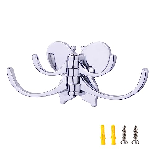 ZHIFENG Key Hook Stainless Steel,Duty Space Saving Towel Rope Hook Wall Mount Quadruple Swing Arms for RV Bathroom Kitchen Garage Doorway,Car Key Hanger (Polished Chrome)