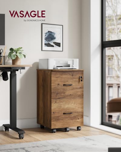 Image of VASAGLE Custos Collection - 2-Drawer File Cabinet, Locking Filing Cabinet for Home Office, Small Rolling Printer Stand, A4, Letter-Size Hanging Files, Assembly Required, Rustic Brown ULCD027K101S