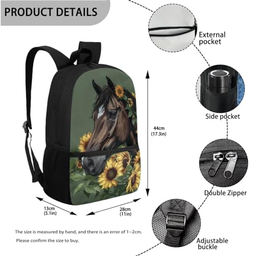 Horse School Backpack with Lunch Bag for Boys 3Rd Grade/4Th Grade Bookbag Lunch Box Pencil Case Water Bottle Holder Back Pack Kids Daycare Bag School Satchel Bag3