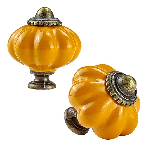 Heffchi 8 Pcs Vintage Ceramic Knobs, Yellow Pumpkin Knobs, Knobs For Cabinets And Drawers, Dresser Decoration Knobs, Solid Color Vintage Door Knobs With 3 Size Mounting Screws #TOP4