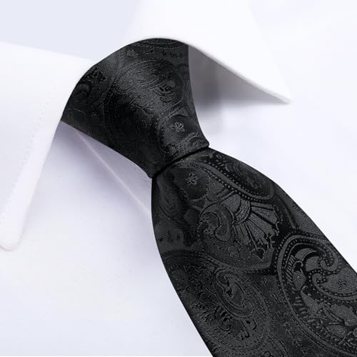 Image of DiBanGu Mens Paisley Tie Set Silk Woven Jacquard Necktie and Pocket Square Cufflinks Gift Set for Wedding Bussiness
