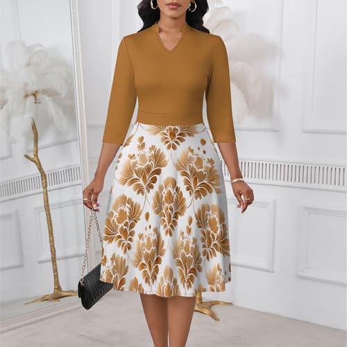 Image of PinkPatty Women's Casual A-line Midi Dresses 3 /4 Sleeve V Neck Fit and Flare Dress with Pockets