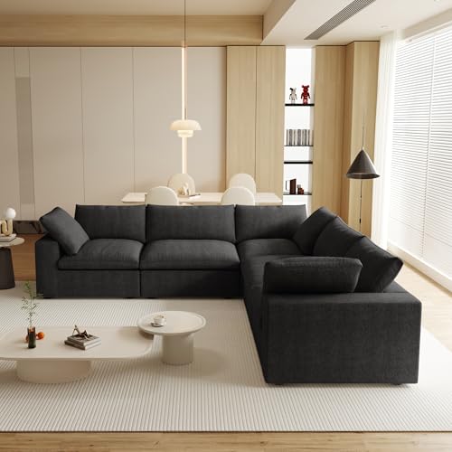 Image of JACH Modern Seational Couch for Living Room, 5-Seats Modular Convertible Sofa, V-Shaped Cloud Couches, Couch Cushion Covers Removable, Comfy Sofas for Living Room Apartment (Black)