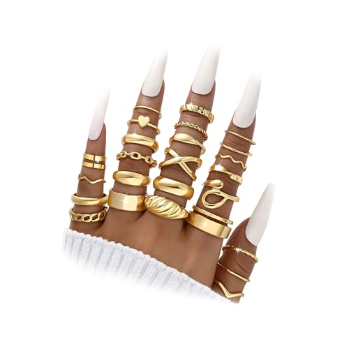 yeezii 25 pcs gold knuckle rings set for women cute stackable finger midi rings dainty gold chunky stacking statement womens ring pack