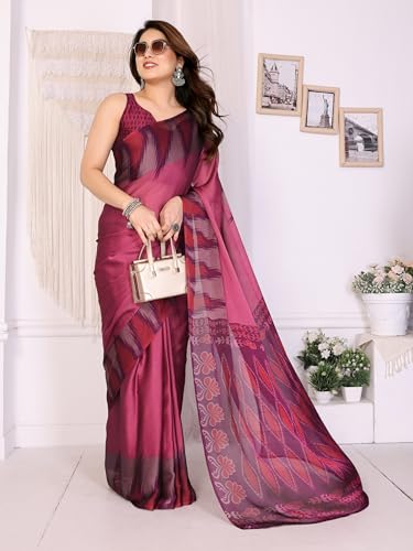 Image of SUPERLAXMI Women's Chiffon Floral Printed Saree with Blouse Piece